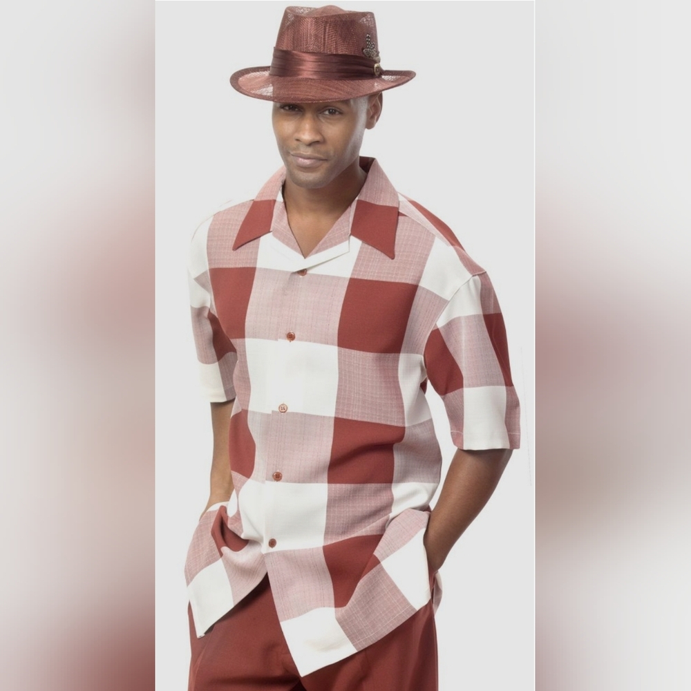 Montique Men's Classic Red and White Checkered Shirt‎